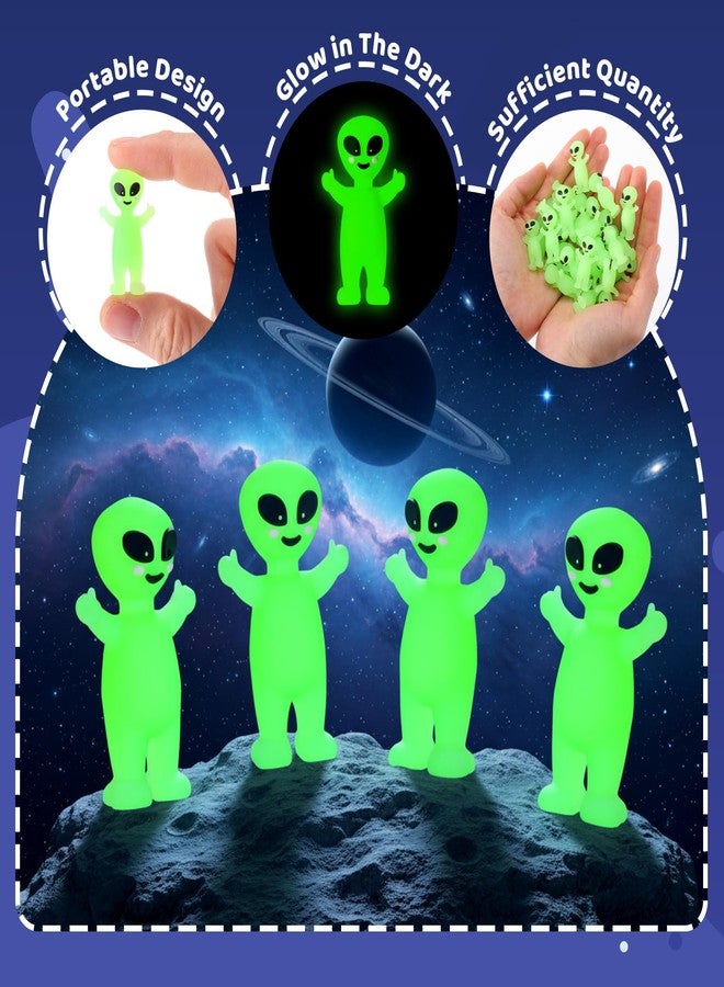 Seematn 25 Pcs Luminous Mini Alien Figure 3I/Atlas Raise Your Hands Little Alien Statue Glow in Dark for Hide and Seek Cake Toppers Goodie Decor Bag Fillers Space Party Gifts - Image 3
